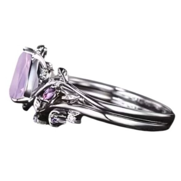 Pear Cut lavender amethyst & moissanite engagement wedding ring set in Titanium - Picture 4 of 4